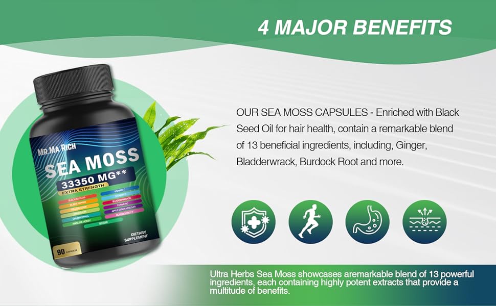 Amazon.com: Mr.Ma Rich Sea Moss Capsule - 90 Count (Sea Moss) : Health - How Many Sea Moss Capsules To Take Daily