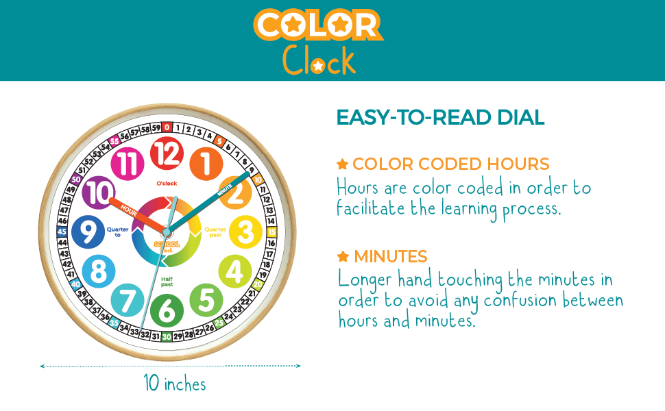 Preschool Collection Color Clock Time Teacher 10 Inch