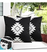 Adabana Outdoor Waterproof Throw Pillow Covers, Black and White Outdoor Pillows Cover Boho Geomet...