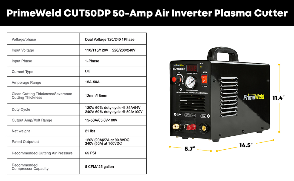 PrimeWeld 50A Air Inverter Plasma Cutter with NonTouch Pilot Arc