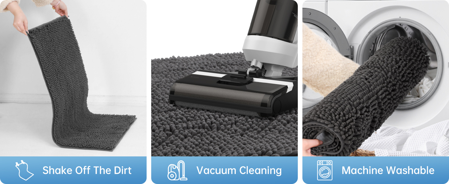 Three basic cleaning methods: shaking off the dirt, vacuum cleaning and being machine washable.
