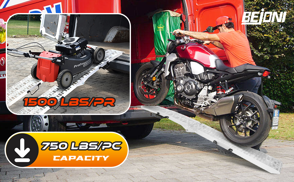 BEJONI 7.5'L Aluminum Ramp, 750lbs Capacity, Lightweight