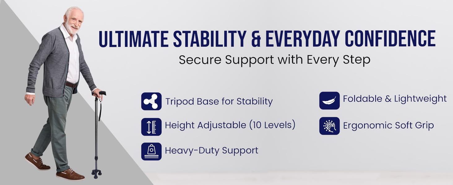Dr. Aid walking cane has secure support with every step