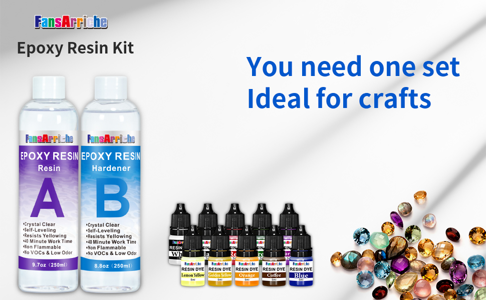 FansArriche Résine époxy Kit de résine transparente de 524,5 g