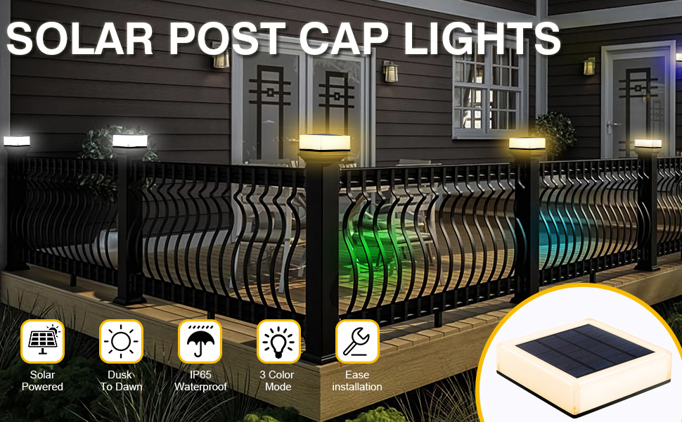 TSUN Solar Post Caps Lights, Warm/Cold White Solar Post Lights Outdoor
