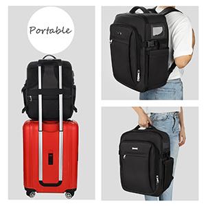 the makeup backpack attaches to the suitcase, backpack, handle