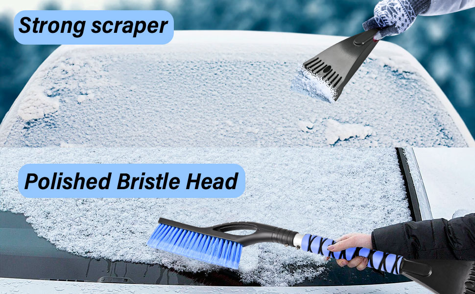 YLCVBUD 27" Snow Brush and Ice Scrapers Detachable Pivoting, Soft Bristle Head,Foam