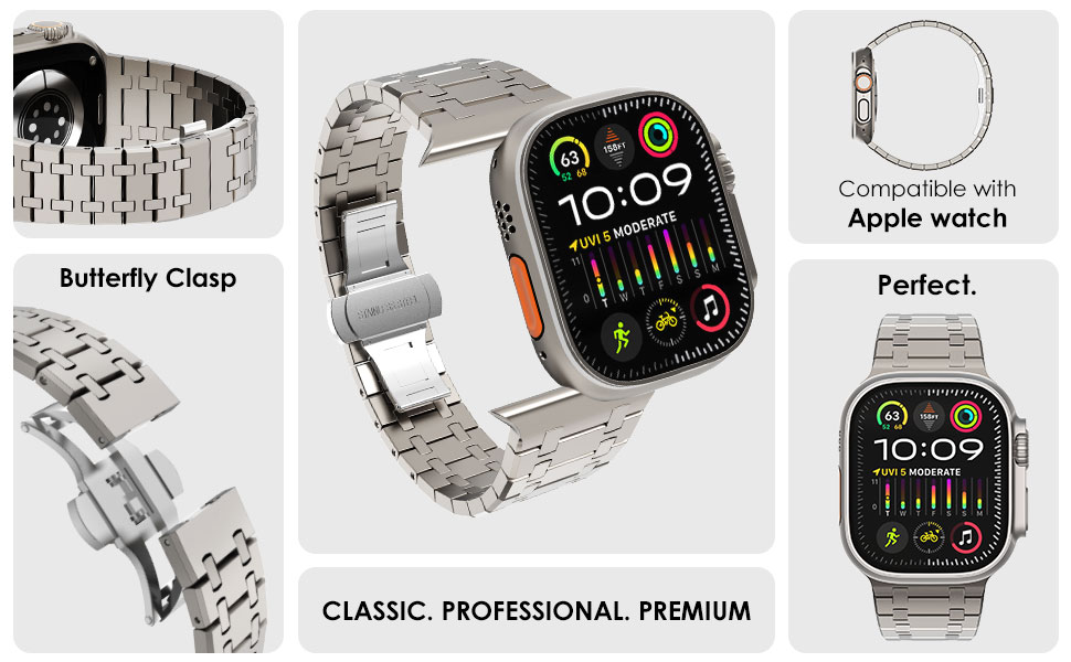 NewWays Compatible Apple Watch Metal Strap 49mm 46mm 45mm 44mm 42mm(Series 3 2 1),Stainless