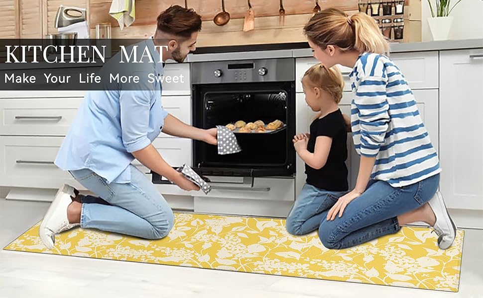 Ideasonna Yellow Floral Kitchen Rug Mat Spring Kitchen Rugs