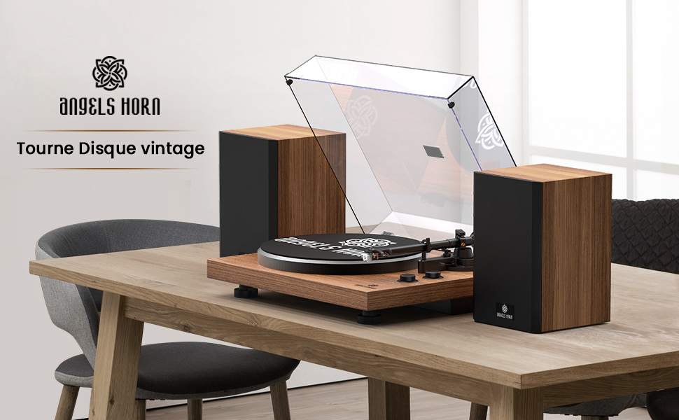 ANGELS HORN Platine Vinyle, Tourne Disque Système HiFi Bluetooth, Tourne Disque Vinyle Vintage