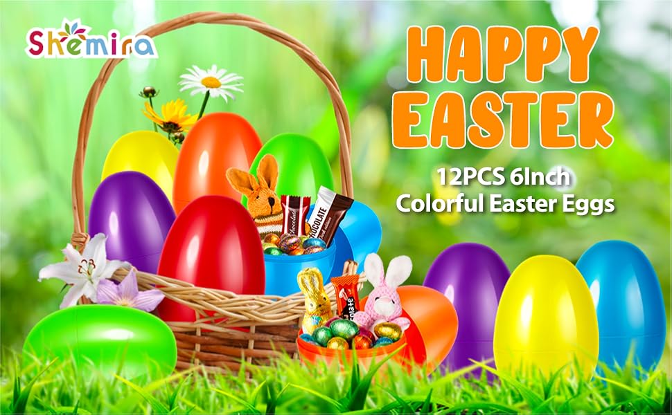 12 PCS 6 inches Plastic Easter Eggs, Large Easter Eggs