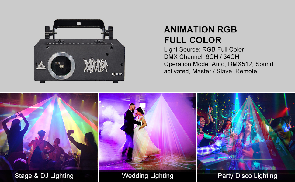 Eyeshot DJ Lights, 3D RGB Animation Stage Party Light with Beam Scan Effect, Music Sound, Remote