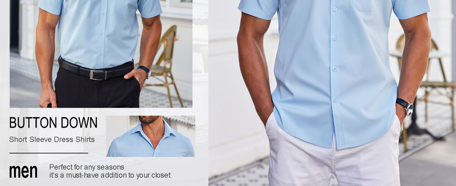 COOFANDY Mens Dress Shirts Short Sleeve Business Casual Shirt Summer Untucked Shirts
