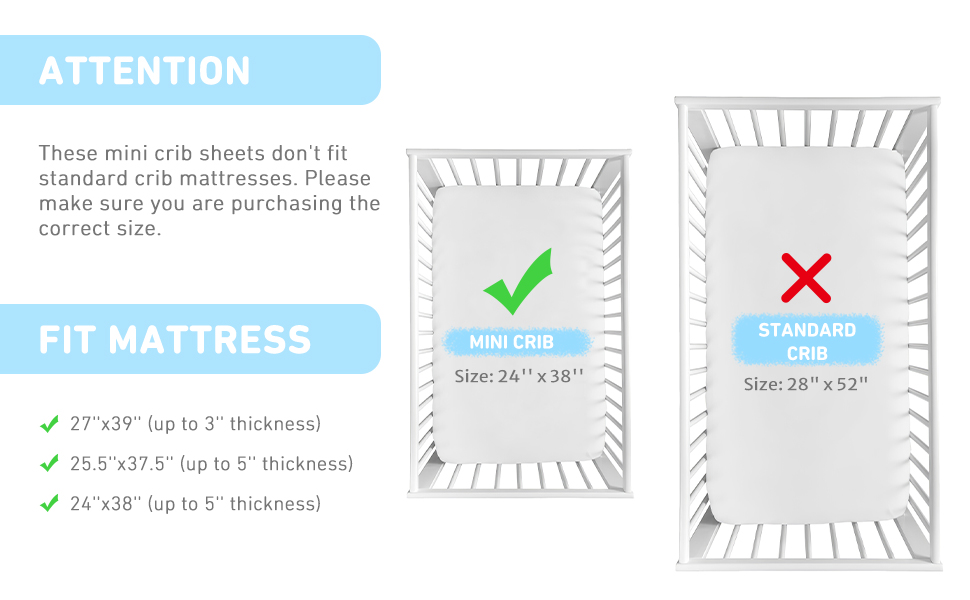 Babebay 2Pack Mini Crib Sheets, Pack and Play Sheets