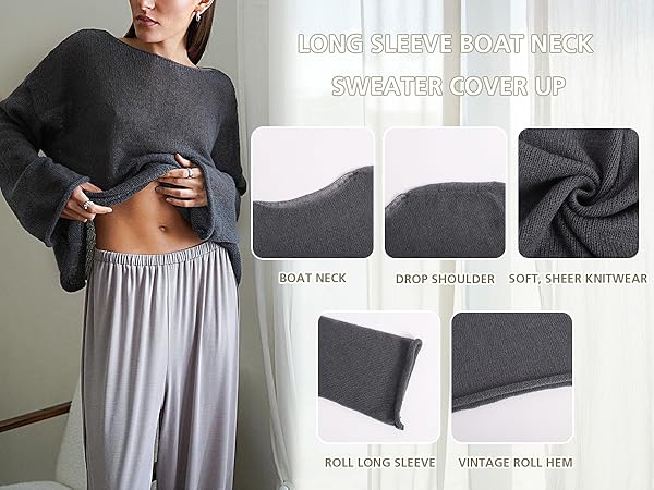 Cioatin Women Oversized Long Sleeve Sheer Mesh Knit Sweater