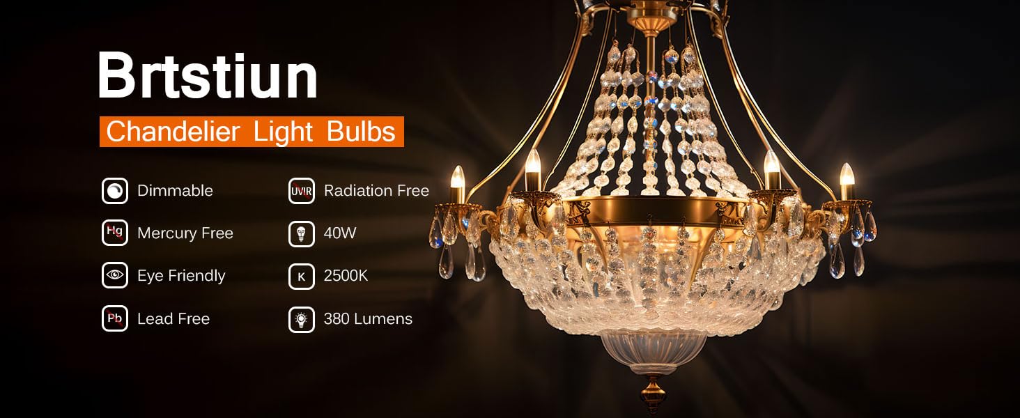 Brtstiun Incandescent Light Bulbs 40W 380 Lumen Dimmable 2500K E12
