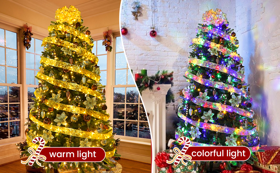 Alupssuc Christmas Lighted Tree Topper Bow with 62ft Ribbon