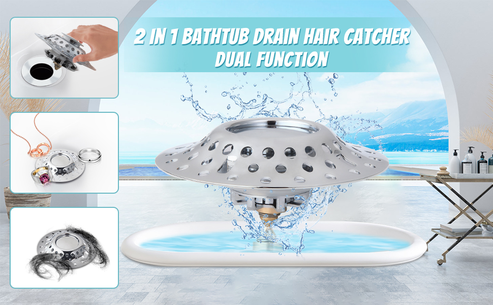 Upgraded Tub Stopper, 2 in 1 Bathtub Stopper & Drain Hair