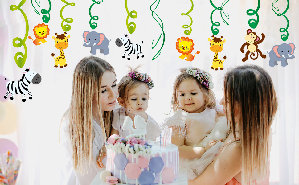 jungle animals hanging swirl decorations