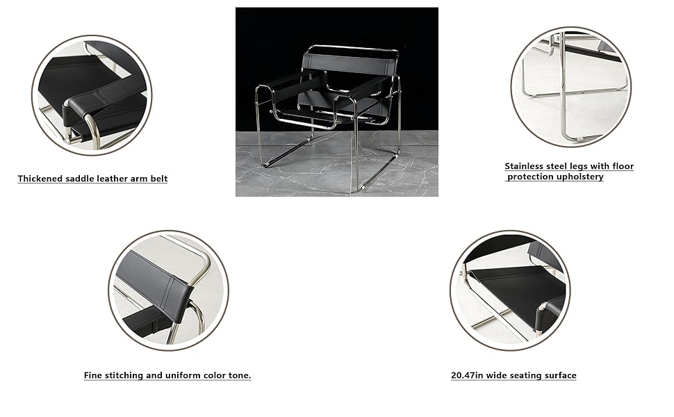 Steel tube chair in stainless steel and saddle leather