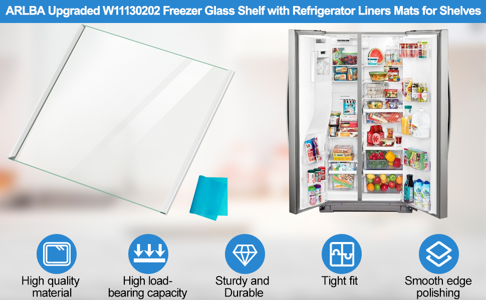 Upgraded W11130202 Freezer Glass Shelf 11.69"X11.37