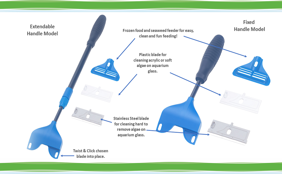 Interpet Twist & Click Aquarium Fish Tank Scraper Fixed Handle, Removes