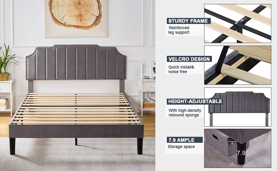 VECELO Queen Size Bed Frame Upholstered Platform with
