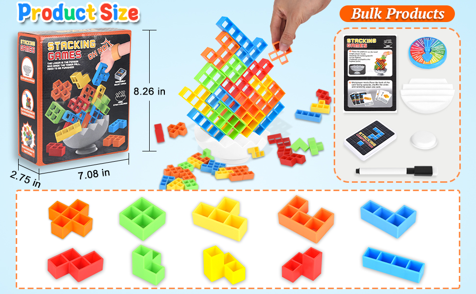 Amazon.com: 70 Pcs Tetra Tower Stack Game, Tetra Balance Tower Game for ...