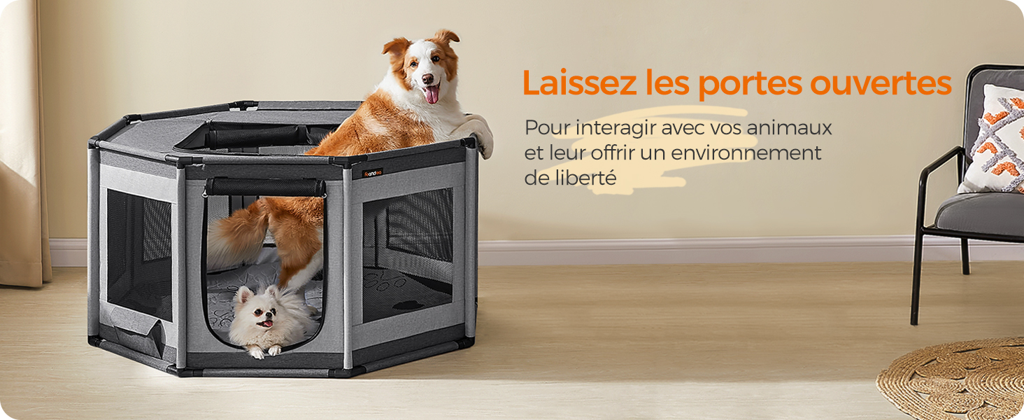 Feandrea Parc Pour Chien En Tissu Oxford, Clôture Octogonale, Enclos, Taille L, 112 X 112 X 62 Cm, Cadre En Tube PVC, Filet Respirant, Pochette De Rangement, Gris Foncé Et Gris Clair Par SONGMICS 11 1