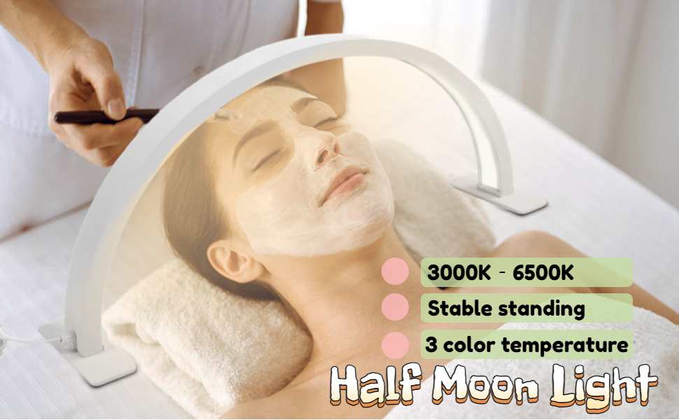 Half Moon Light, 25W Desktop LED Light 3000K‑6500K Half Moon Shaped, Adjust Brightness Eyelash