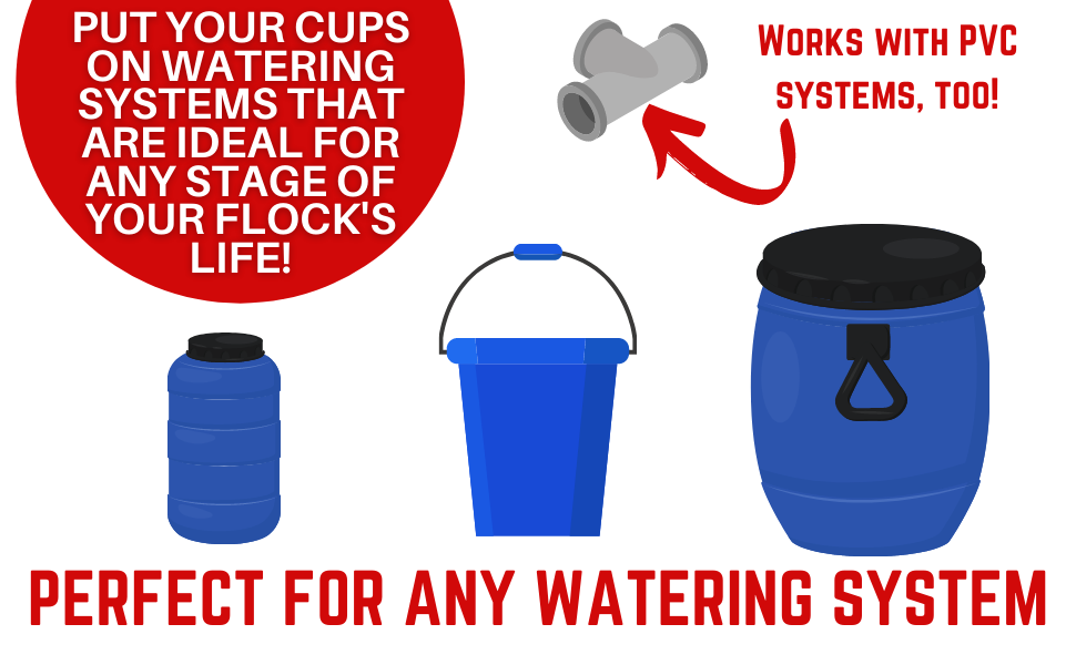 6 Pack NO PECK Automatic Poultry Watering Drinker Cups Float Style Gravity Feed