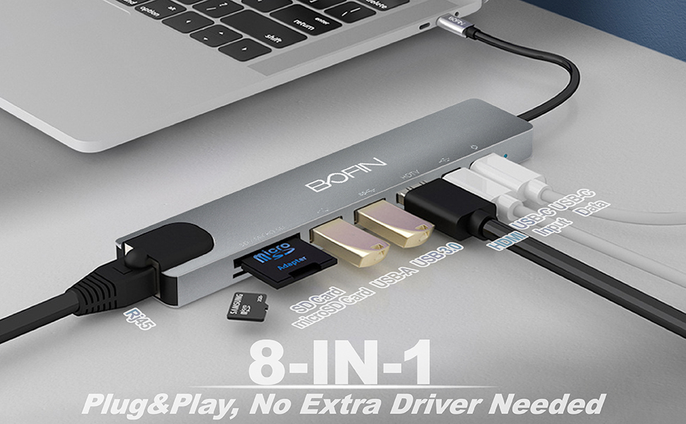 USB C Hub Docking Station, BOFIN 8 in 1 USB C Hub to HDMI Adapter, 100W