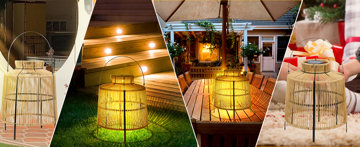 HPC Decor 2 PK Large Outdoor Waterproof Rattan Lanterns 