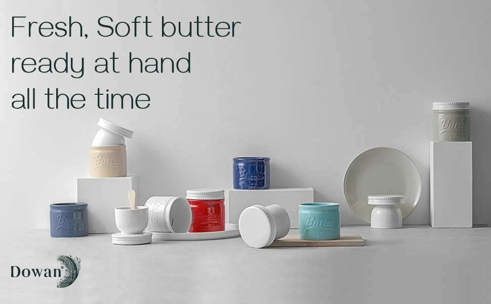 DOWAN Porcelain Butter Keeper Crock, French Butter Dish with Lid, Embossed Butter