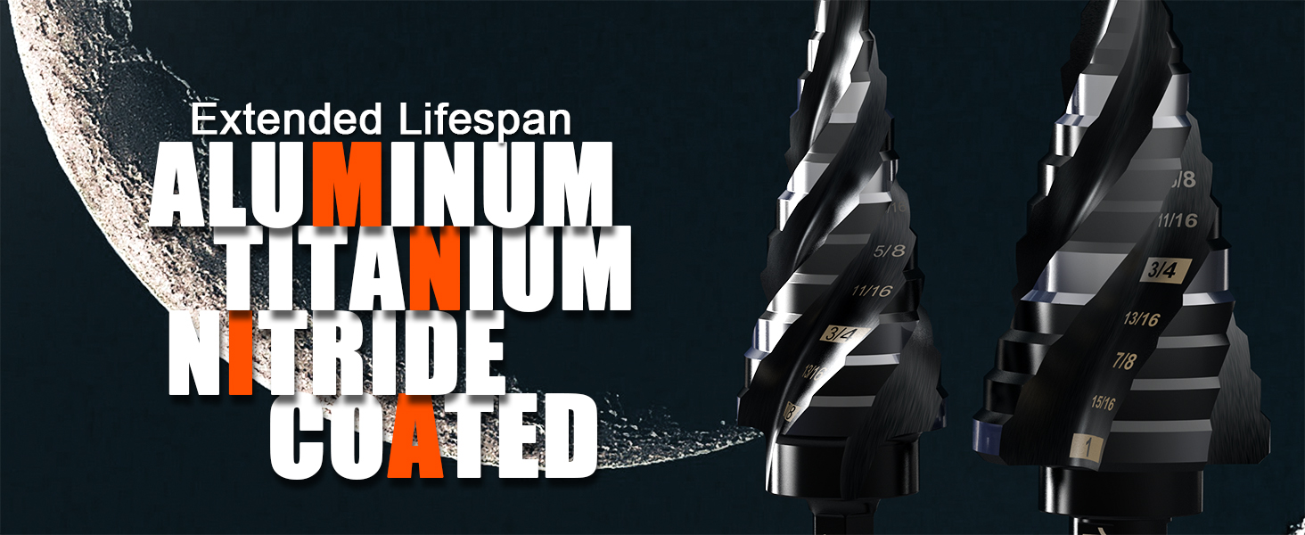Four Spiral Flute Step Drill Bit for Metal,M35 Cobalt Unibit Step Drill Bit Set 1/4" - 1-1/8"(15 Sizes),Wear-Resistant AlTiN Coated,3/8" Hex Shank for Metal, Stainless Steel, Aluminum, Plastic