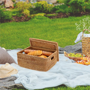 Wicker Storage Basket with LidRattan Basket With Lid for Organizing Large Wicker Basket for Storage