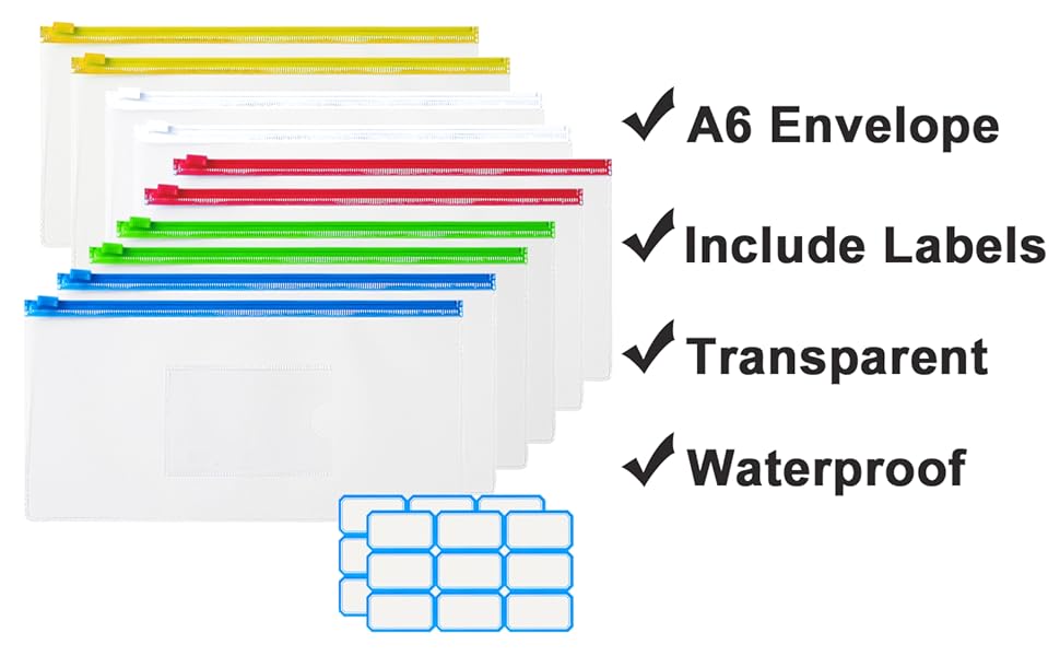 Plastic Poly Zip Envelopes, A6 Size, for Organizing Pencil