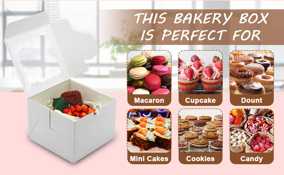 XINHPKGG 50pcs Cookie Boxes 4x4x2.5 Inches Bakery Boxes with Window