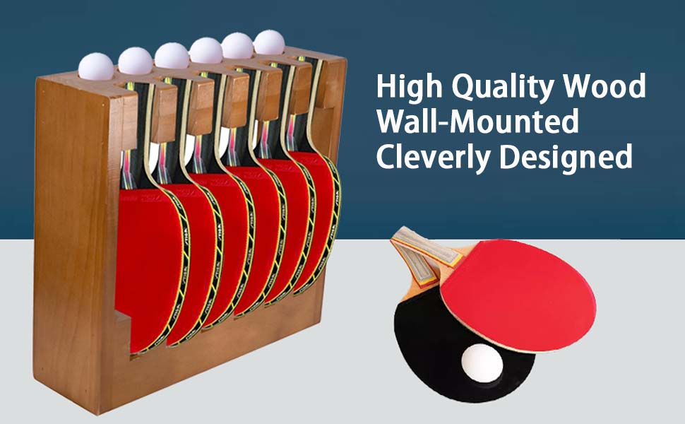 lesolar Wood Ping Pong Paddle Display Rack Wall Mounted