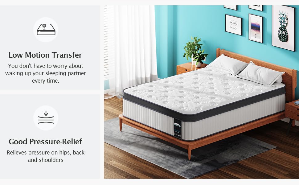 Serweet 14 Inch Memory Foam Hybrid Queen Mattress Heavier Coils for