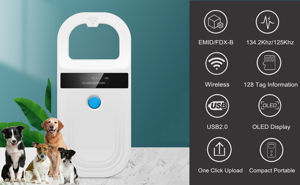 Pet ID Microchip Reader,Rechargeable RFID EMID Animal