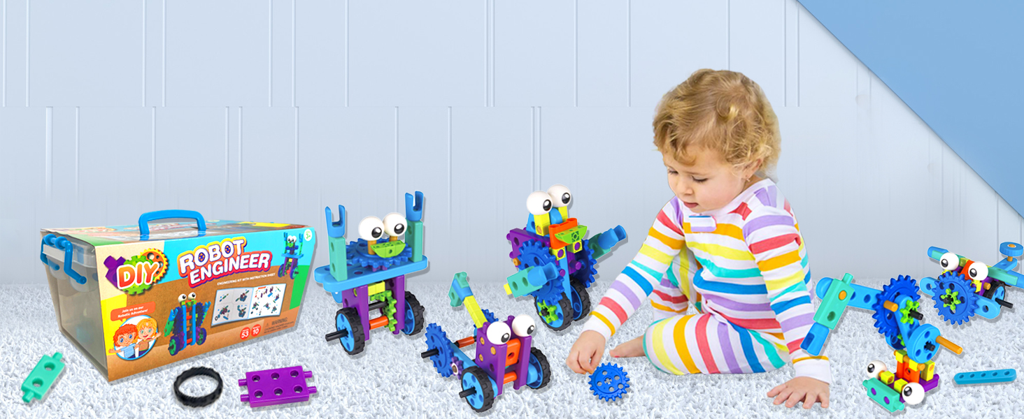 Kidoloop 53 Pieces Robot Engineer Kit, Build Your Own Robot, Science Engineering Experimental