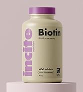 Incite Nutrition Biotin Hair Growth Support Supplement 12,000mcg - 400 Tiny 6mm Tablets (Full Yea...