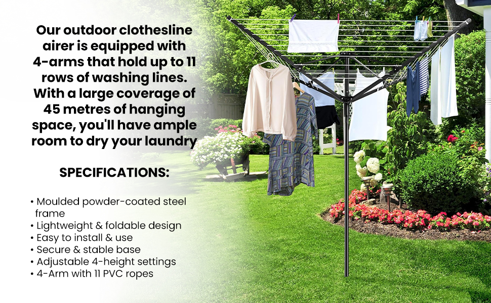 ASAB Free Standing Clothes Airer 4 Arm Retractable Rotary Washing Line