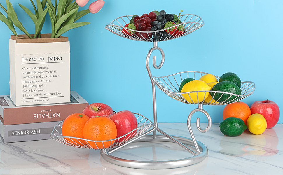 OwnMy 3Tier Fruit Basket Stand Decorative Iron Fruit Bowl