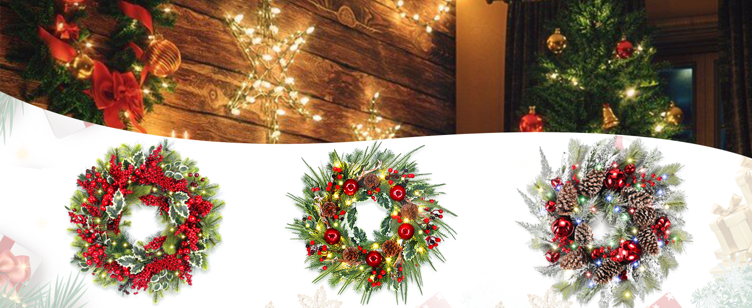 DDHS Christmas Wreaths for Front Door,24 Inch PreLit