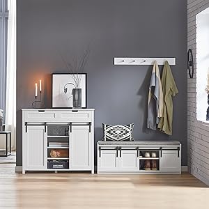 SoBuy FSR133-W Schuhbank Mit Sitzfläche Sitzbank Mit Stauraum Dielenbank Mit Schiebetüren Schuhtruhe Sitzkommode Schuhregal Schmal BHT Ca.: 120x45x35cm 17 1