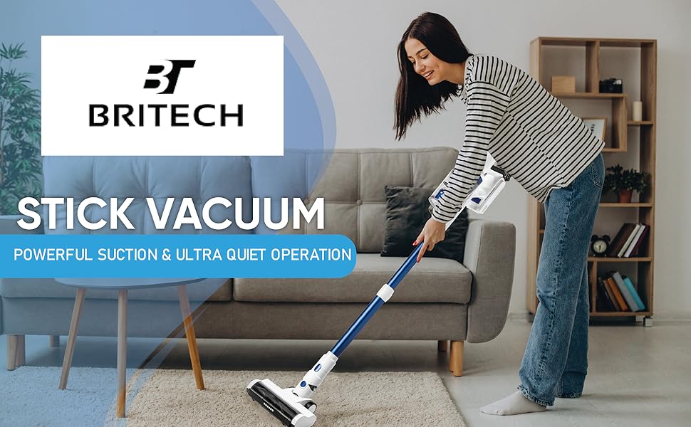 BRITECH Cordless Lightweight Stick Vacuum Cleaner, 300W