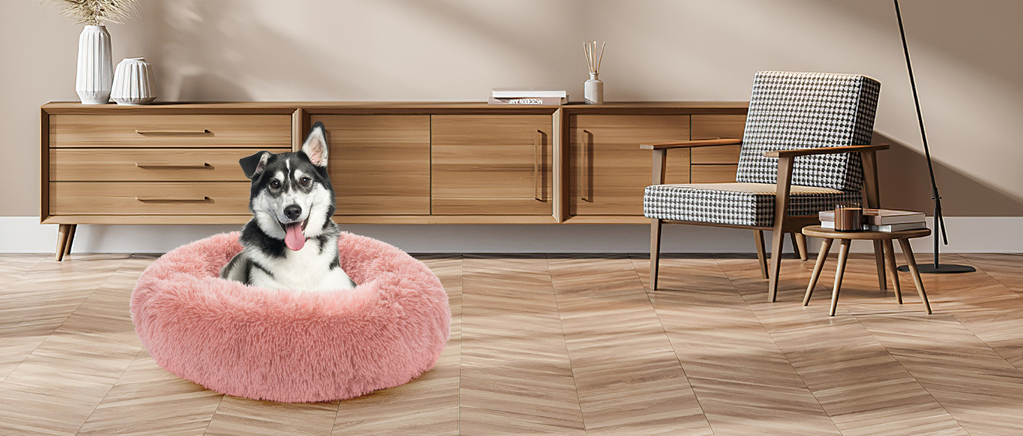 NOYAL Calming Dog Bed Donut Anti Anxiety Fluffy Dog Bed