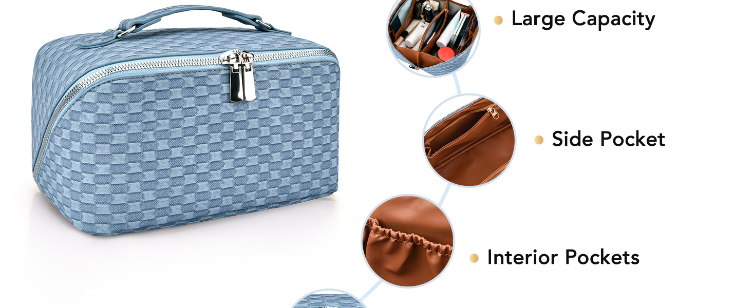 stona Travel Makeup Bag for Women, Large Capacity PU